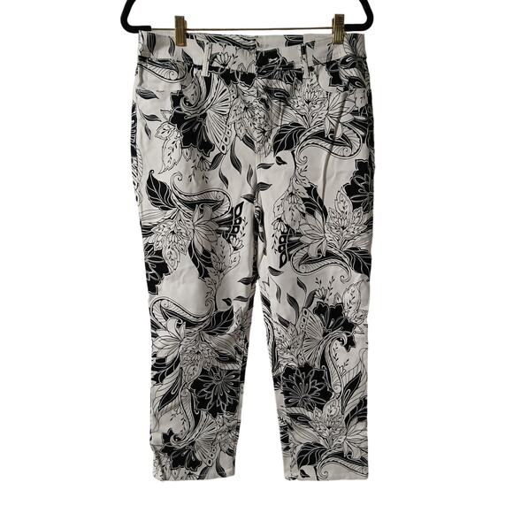 Chico's the Platinum Girlfriend Crop Slim Fit Floral Pants Black White Medium - Picture 1 of 11